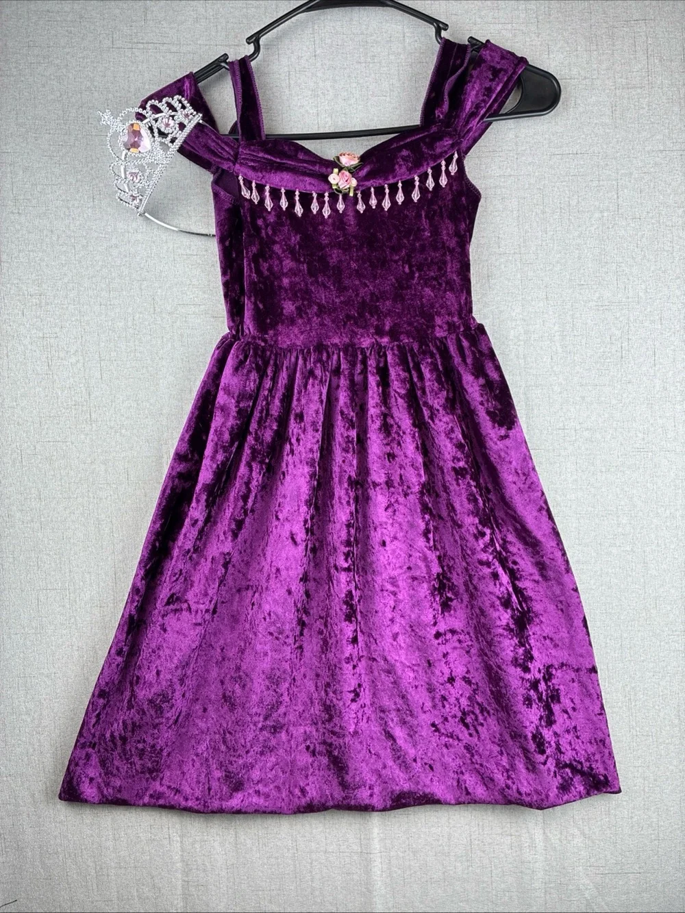 Teetot Purple Crushed Velvet Girls Halloween Costume Fairy Wings Tiara Pink Rose